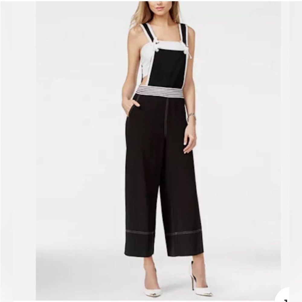 Black Wide-Leg Overalls with White Stripe & White Tie Details Nautical and Cute